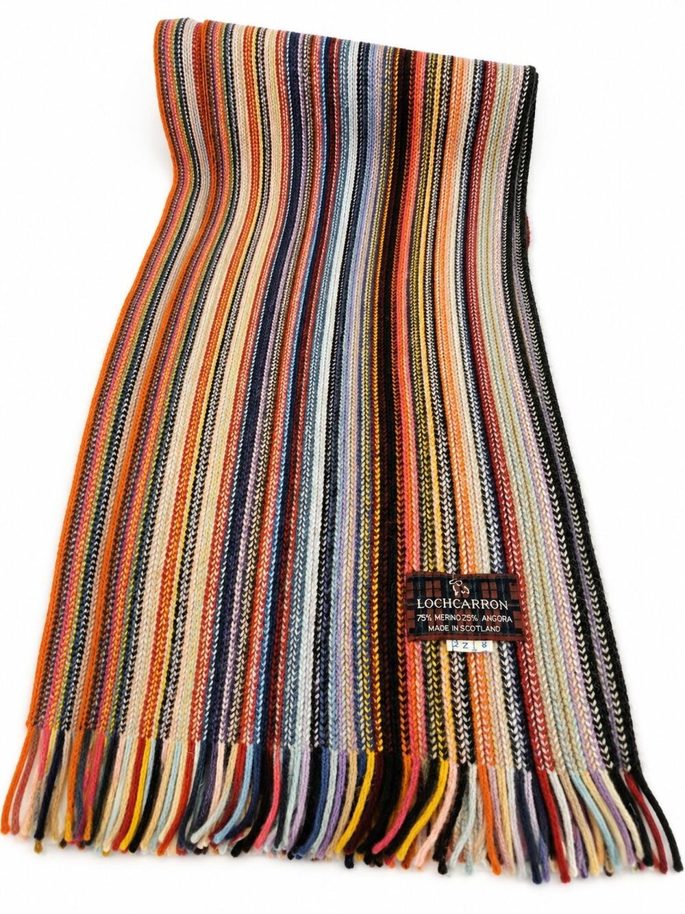 Lochcarron Scotland Merino Wool Angora Scarf Multicolor Striped Fringe Made...